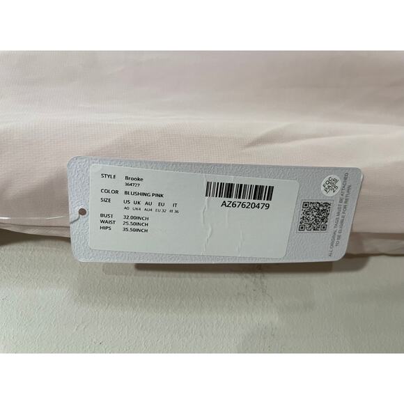 NWT Azazie Brooke A-Line One Shoulder Stretch Satin Dress Blushing Pink Size A0 - Picture 6 of 6